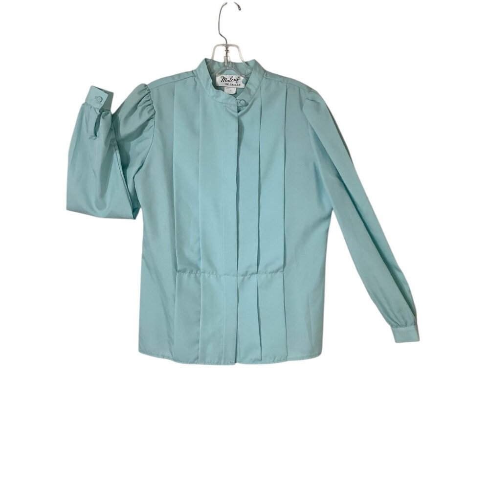 Vintage Malouf Of Dallas Pleated Button-Up Long Sleeves‎ Blouse Women's Size 10